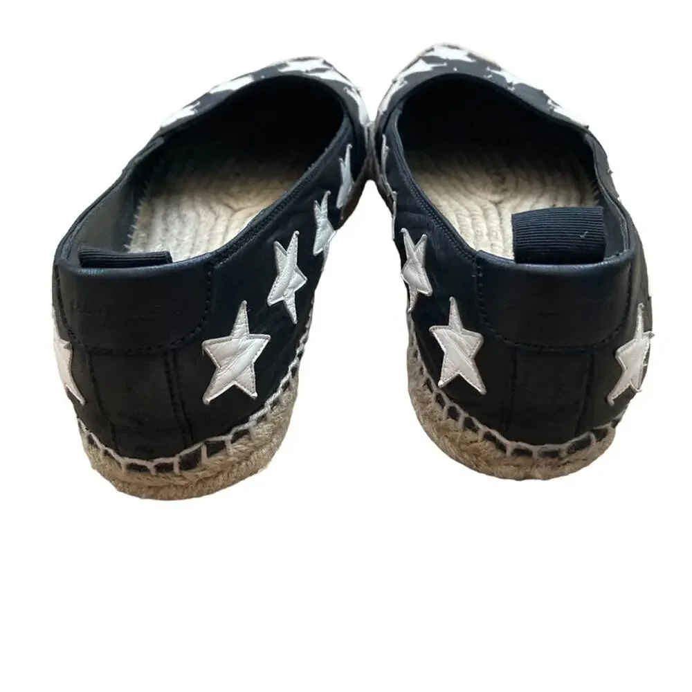 Yves Saint Laurent Black & White Leather Star Flat Espadrilles Size 39 or 9.